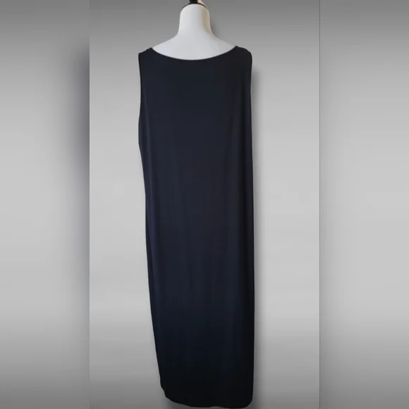 EILEEN FISHER Woman 2X Black Viscose Jersey Midi Dress Bateau Neck - Picture 7 of 10